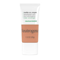 Neutrogena Clear Coverage Flawless Matte CC Cream, Full-Coverage Color Correcting Cream Face Makeup with Niacinamide (b3), Hypoallergenic, Oil Free & Fragrance Free, Cappuccino, 1 oz