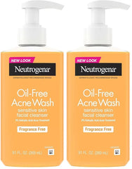 Neutrogena Oil-Free Acne Face Wash, Fragrance Free, Sensitive Skin Facial Cleanser with 2% Salicylic Acid Acne Treatment for Face, 9.1 Fl Oz,(Pack of 2)