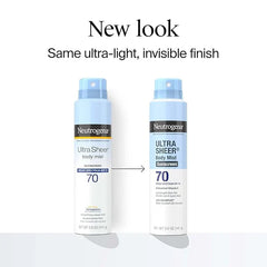 Neutrogena Ultra Sheer Body Mist Sunscreen Spray, Broad Spectrum SPF 70, Lightweight Spray Sunscreen, Non-Greasy & Water Resistant, Oil-Free & Non-Comedogenic UVA/UVB, 5 oz, Pack of 3