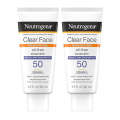 Neutrogena Clear Face Sunscreen Lotion for Acne-Prone Skin, Broad Spectrum SPF 50 Facial Sunscreen for Oily Skin, Oil-, Fragrance- & Oxybenzone-Free Water Resistant Sunscreen, Twin Pack, 2 x 3 fl. oz