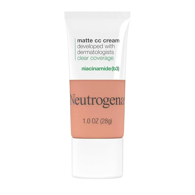 Neutrogena Clear Coverage Flawless Matte CC Cream, Full-Coverage Color Correcting Cream Face Makeup with Niacinamide (b3), Hypoallergenic, Oil Free & Fragrance Free, Cool Almond, 1 oz