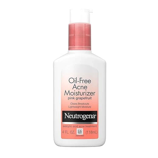Neutrogena Oil Free Acne Moisturizer, .5% Salicylic Acid Acne Treatment, Pink Grapefruit Face Lotion for Breakouts, Non-Greasy & Non-Comedogenic, 4 fl. oz