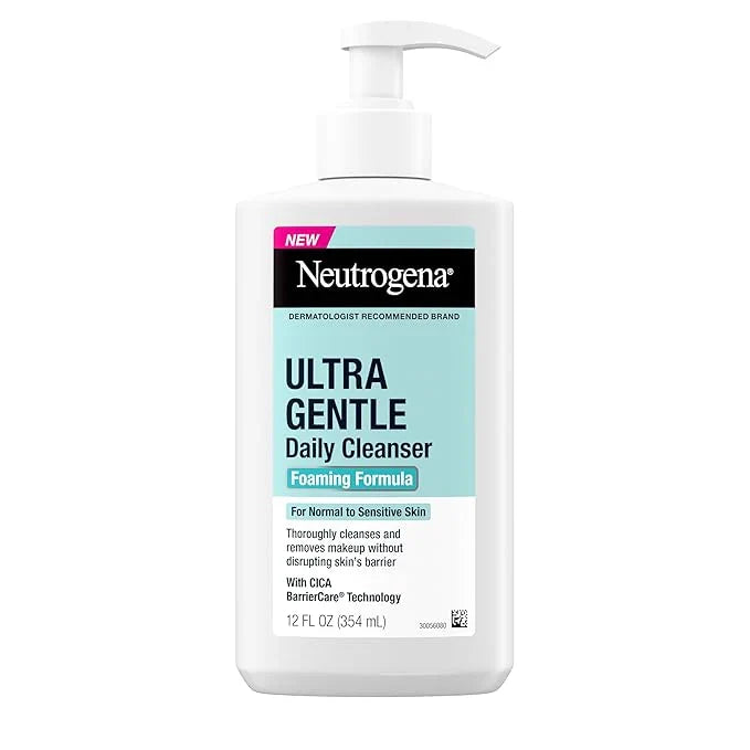 Neutrogena Ultra Gentle Foaming Facial Cleanser, Foaming Face Wash for Sensitive Skin, Gently Cleanses Away Dirt, Oil & Makeup Without Over Drying, Fragrance-Free, 12 fl. oz