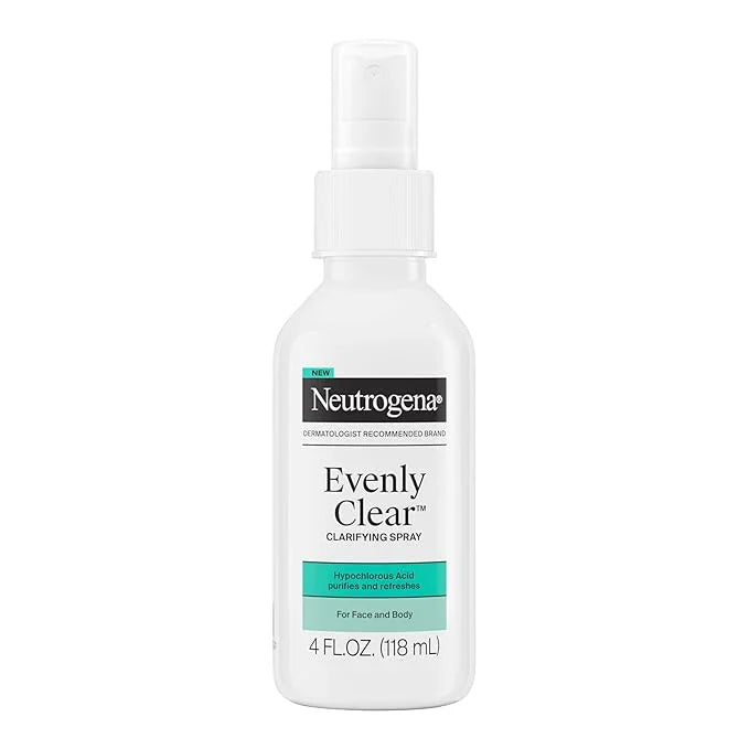 Neutrogena Evenly Clear Clarifying Hypochlorous Acid Spray, Purifying Face & Body Mist Helps Refresh Acne-Prone Skin While Fighting Impurities Anytime, Anywhere, 4 fl. oz