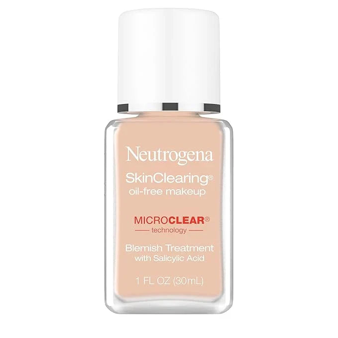 Neutrogena SkinClearing Oil-Free Acne and Blemish Fighting Liquid Foundation with.5% Salicylic Acid Acne Medicine, Shine Controlling Makeup for Acne Prone Skin, 30 Buff, 1 fl. oz