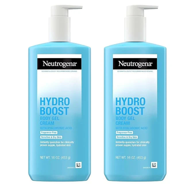 Neutrogena Hydro Boost Body Gel Cream, Hydrating Body Lotion with Hyaluronic Acid for Sensitive Skin, Fragrance-Free Hyaluronic Acid Moisturizer, 16 oz, 2 Pack