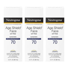 Neutrogena Age Shield Face Oil-Free Sunscreen Lotion with Broad Spectrum SPF 70, Non-Comedogenic Moisturizing Sunscreen to Help Prevent Signs of Aging, PABA-Free, 3 fl. oz (Pack of 3)
