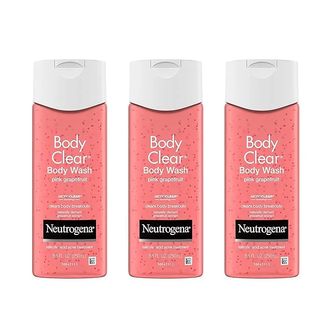 Neutrogena Body Clear Acne Body Wash Pink Grapefruit - Salicylic Acid Formula for Breakout Treatment, Exfoliating Cleanser for Clear Skin, 8.5 fl. oz. Bottle, 3-Pack