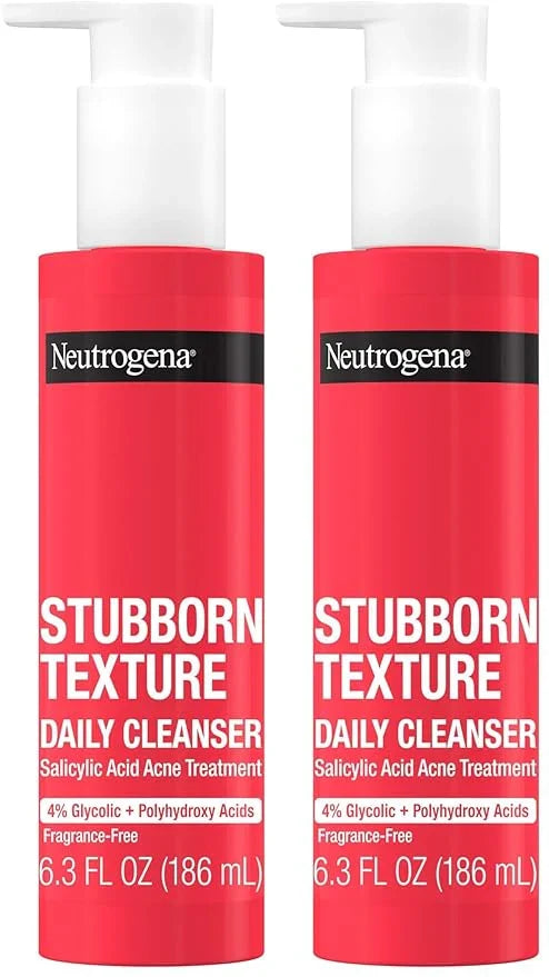 Neutrogena Stubborn Texture Daily Acne Facial Cleanser,Salicylic Acid Face Wash + Glycolic & Polyhydroxy Acids,Fragrance-Free,6.3 fl. oz,(Pack of 2)