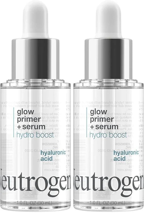 Neutrogena Hydro Boost Glow Booster Primer & Serum, Hydrating & Moisturizing Face Serum-to-Primer Hybrid, Infused with Purified Hyaluronic Acid & Designed to Instantly Hydrate, 1.0 fl. oz (Pack of 2)