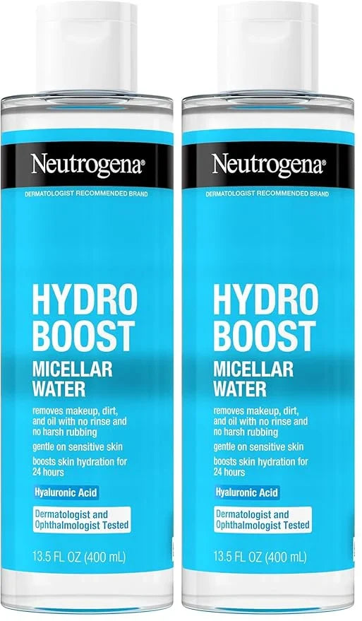 Neutrogena Hydro Boost Micellar Water with Hyaluronic Acid,Micellar Cleansing Water for Sensitive Skin,Removes Makeup,Dirt & Oil,Alcohol-Free,13.5 fl oz,(Pack of 2)