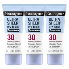 Neutrogena Ultra Sheer Dry-Touch Sunscreen for Face & Body, Helioplex SPF 30 Broad Spectrum UVA/UVB, Lightweight, Water Resistant & Non-Greasy, Hawaii Act 104 compliant, Travel Size 3 fl oz, Pack of 3