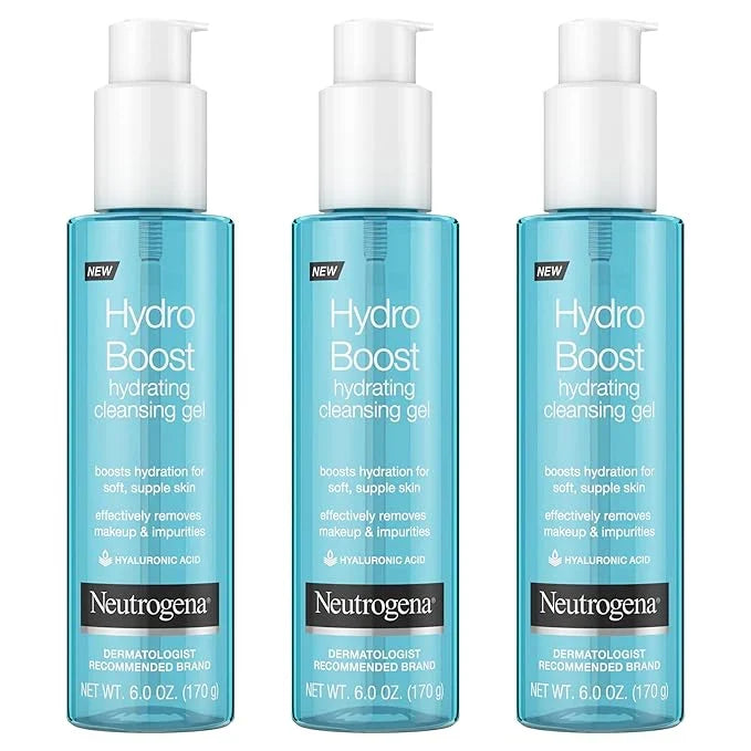 Neutrogena Hydro Boost Lightweight Hydrating Facial Cleansing Gel, Gentle Face Wash & Makeup Remover with Hyaluronic Acid, Hypoallergenic & Non Comedogenic, 6 oz, Pack of 3